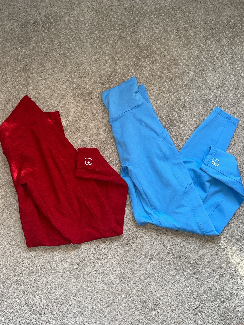 Bombshell Sportswear Red & Light Blue Leggings Set